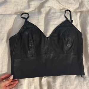 Aqua Black Leather Crop Top
